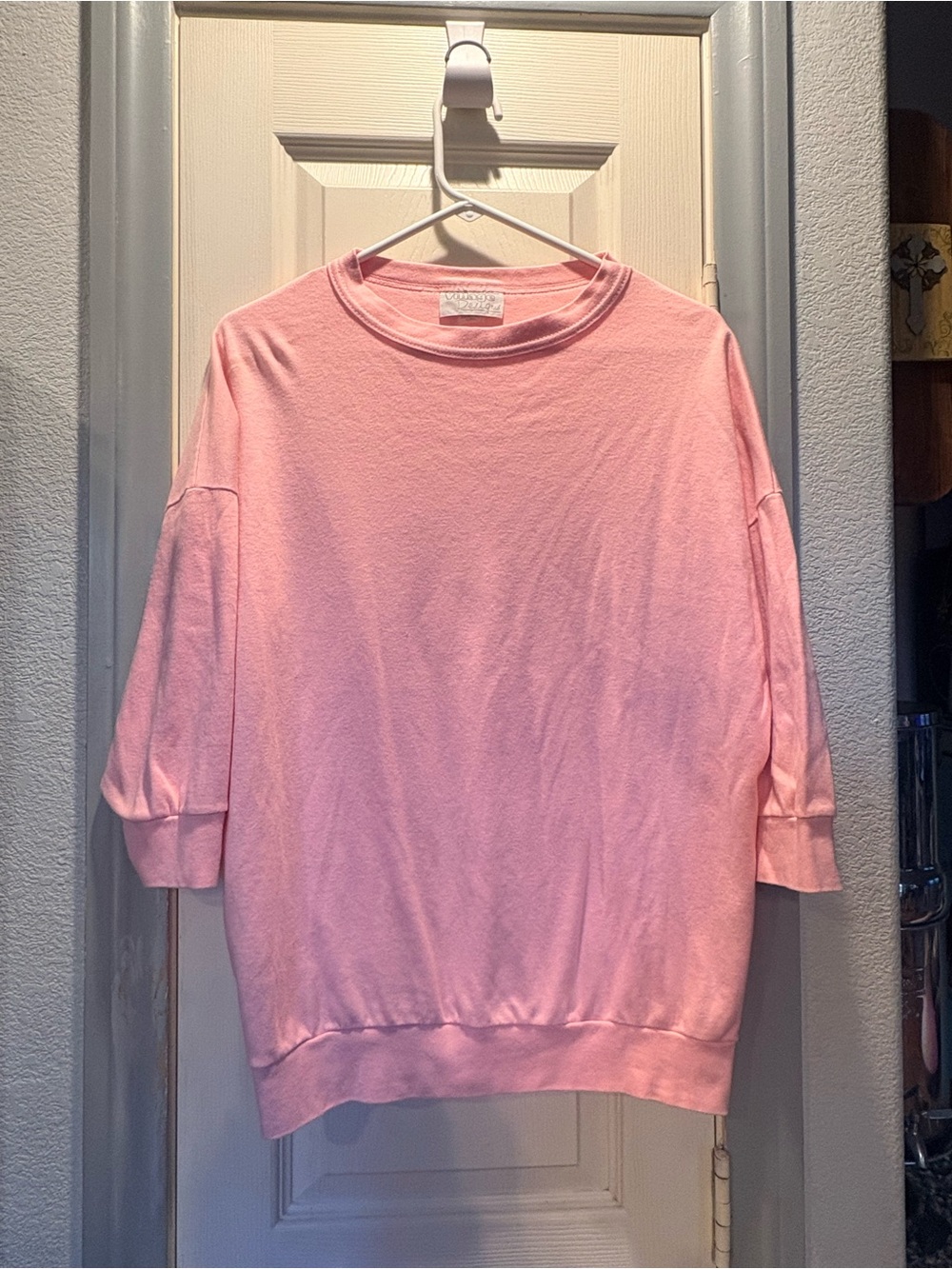 Relaxed Pink Crewneck Short Sleeve Sweater